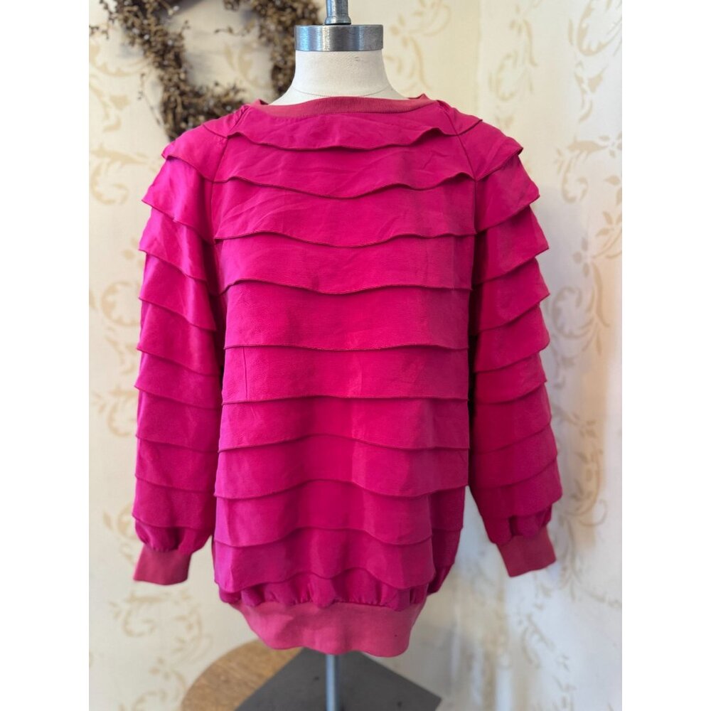 Bonnie Boerer 100% Silk Beautiful Hot Pink Ruffle Blouse/Top Ladies Small
